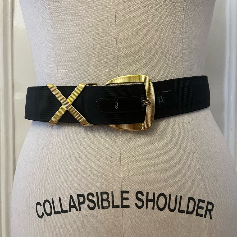Salvatore Ferragamo Black fabric Belt with Gold Buckle
